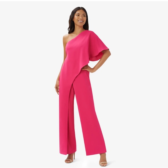 Adrianna Papell Pants - Adrianna  Papell  FLUTTER ONE SHOULDER JUMPSUIT IN WATERMELON BLISS